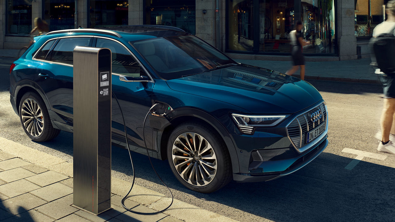 The Audi e-tron at a public charging station