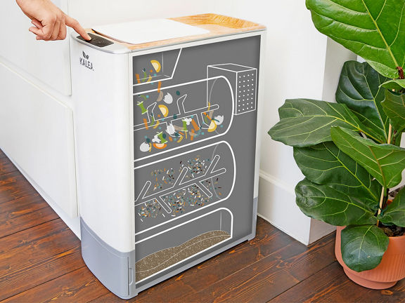 The Kalea smart kitchen appliance on the floor.