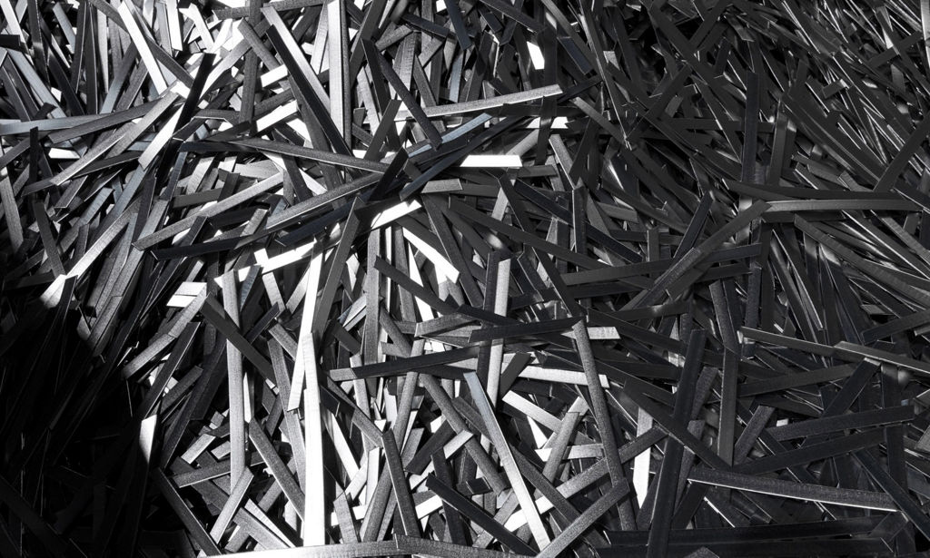 A large accumulation of scrap metal cut into small pieces.