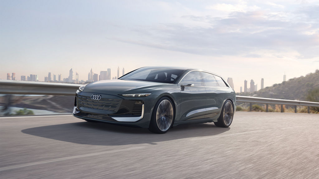 The Audi A6 Avant e-tron concept on the road.