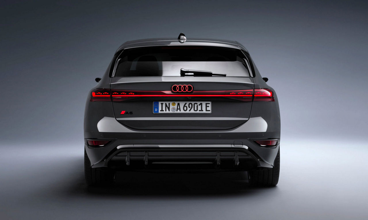 Rear view of the Audi A6 Avant e-tron.