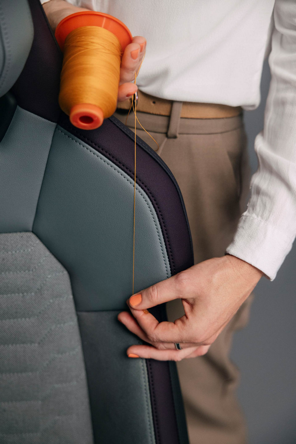 Close-up of thread and stitching.