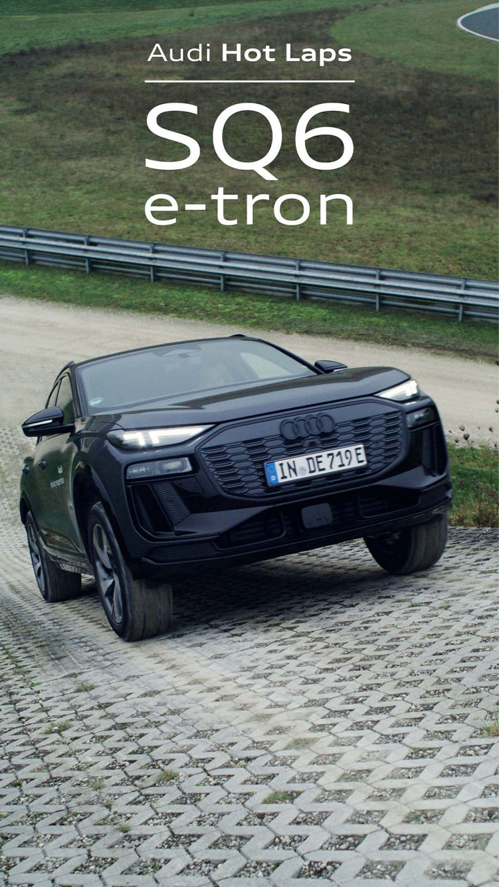Audi SQ6 e-tron står på en bakke med bratt stigning.
