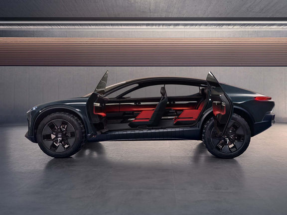 The doors of the Audi activesphere concept are open, allowing a look inside the car.