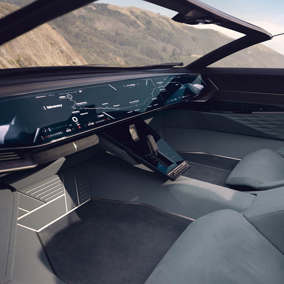 A side view of the Audi skysphere concept cockpit in “Grand Touring” mode.