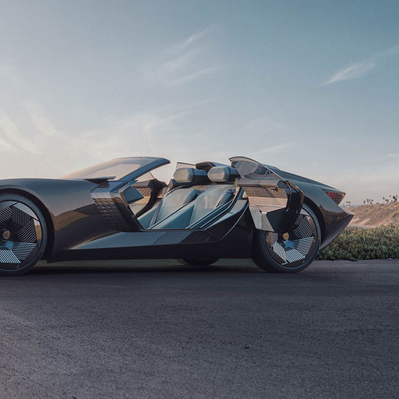 A view through the opened doors into the interior of the Audi skysphere concept.