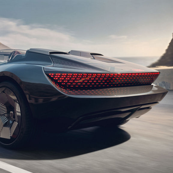 A view of the illuminated light strip at the rear of the Audi skysphere concept.