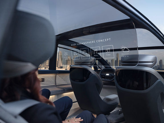 View of the front seats through the extended OLED display.