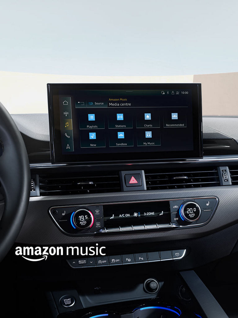 Foto de Amazon Music integrado en el sistema MMI de un Audi. 