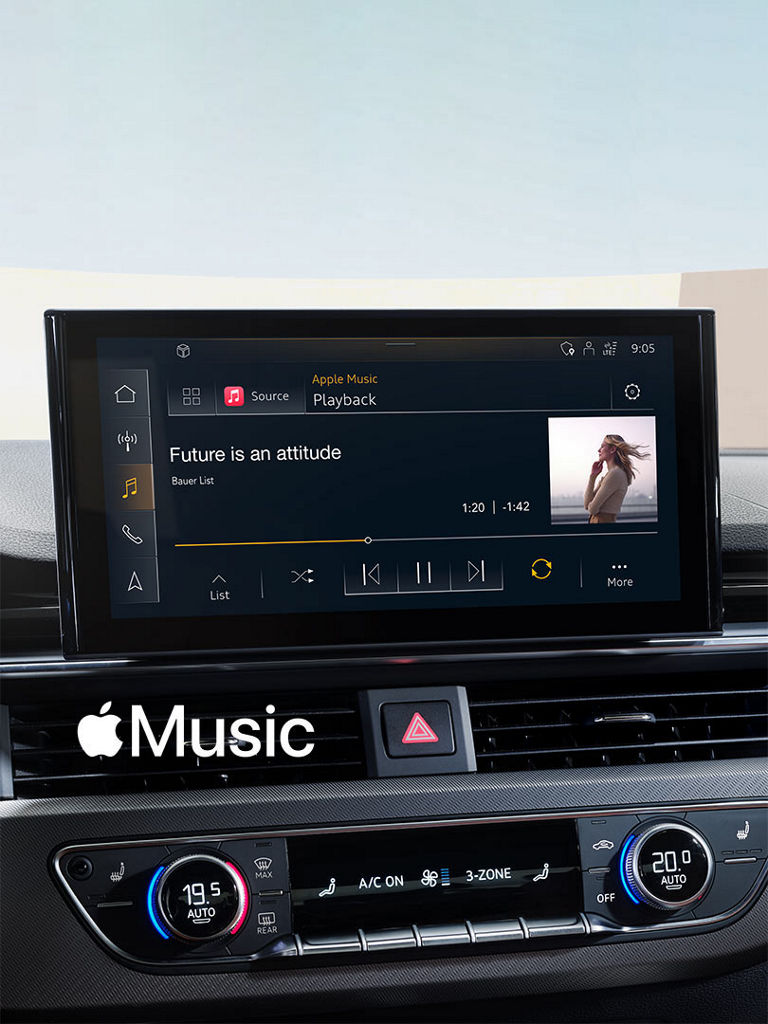 Foto de Apple Music integrado en el sistema MMI de un Audi. 