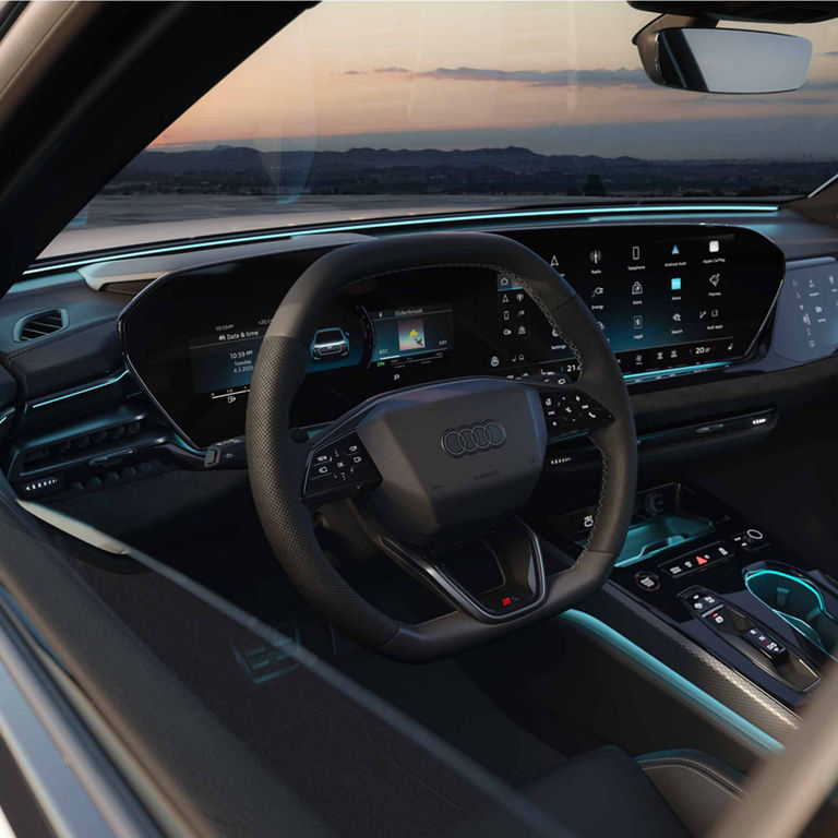 Audi A5 Avant e-hybrid interior view of the light design in blue