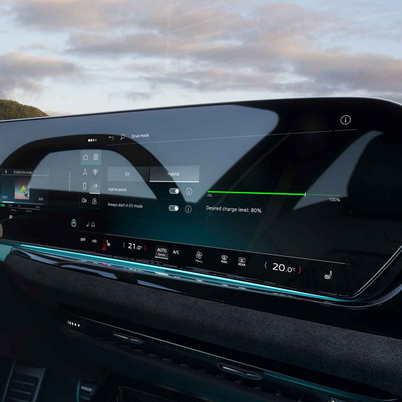 Audi A5 Sedan e-hybrid interior view with blue light