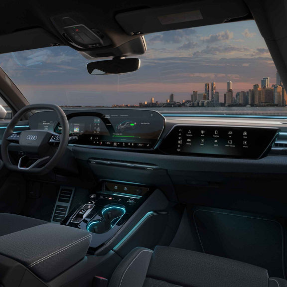 Audi A5 saloon interior view of the MMI display. Side view