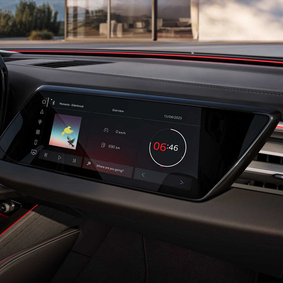 A6 Sedan passenger display with the time and music