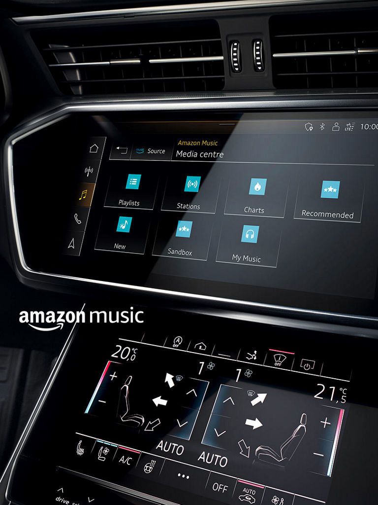 Foto de Amazon Music integrado en el sistema MMI de un Audi. 
