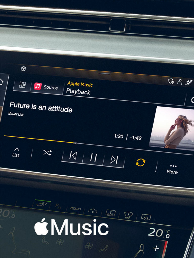 Foto de Apple Music integrado en el sistema MMI de un Audi. 