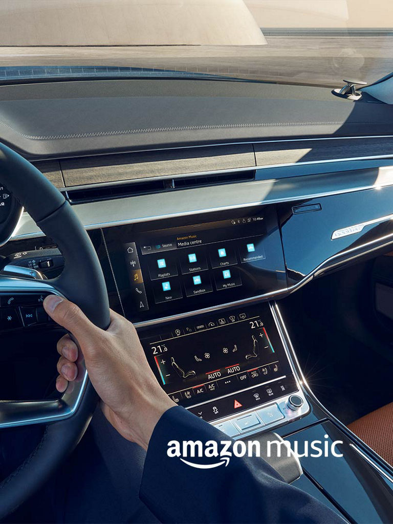 Foto de Amazon Music integrado en el sistema MMI de un Audi. 