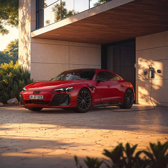 Audi e-tron GT quattro Charging in front of a house