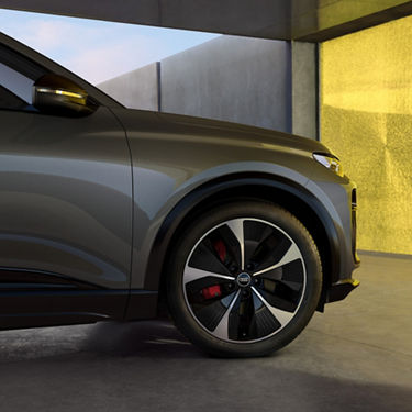 Close-up front wheel Audi Q6 SUV e-tron