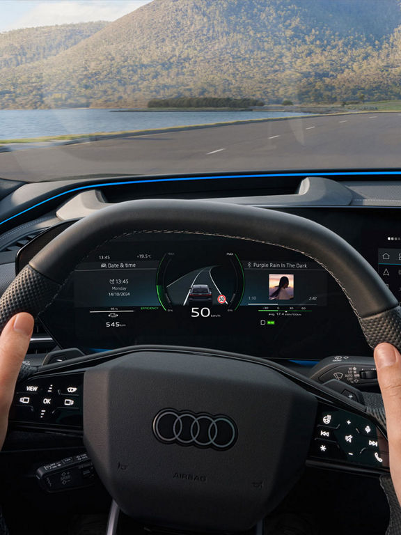 Audi Q6 Sportback e-tron, närbild på ratten