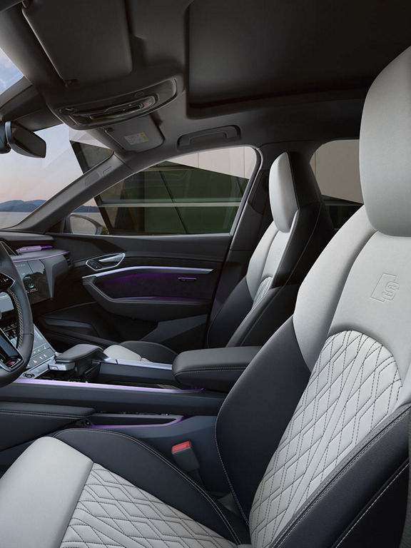 Foto del interior de un Audi Q8 e-tron personalizado con Audi exclusive.