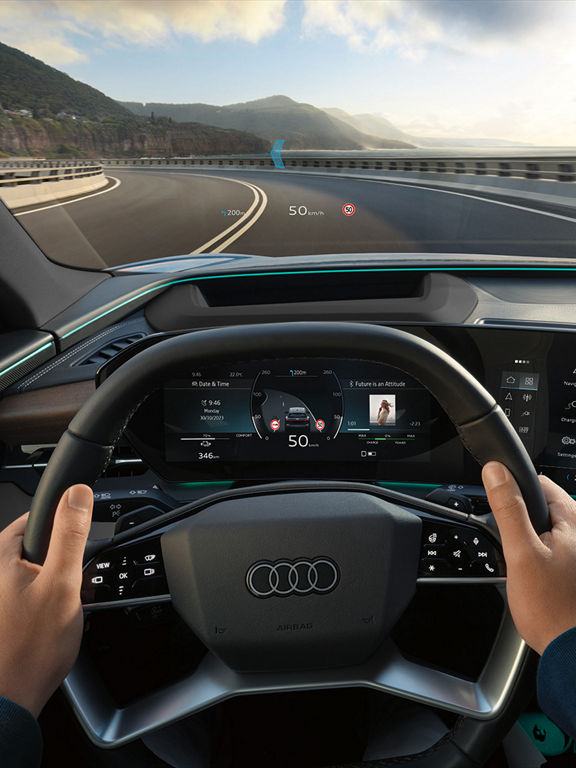 Augmented reality head-up display in the cockpit of the Audi Q6 SUV e-tron