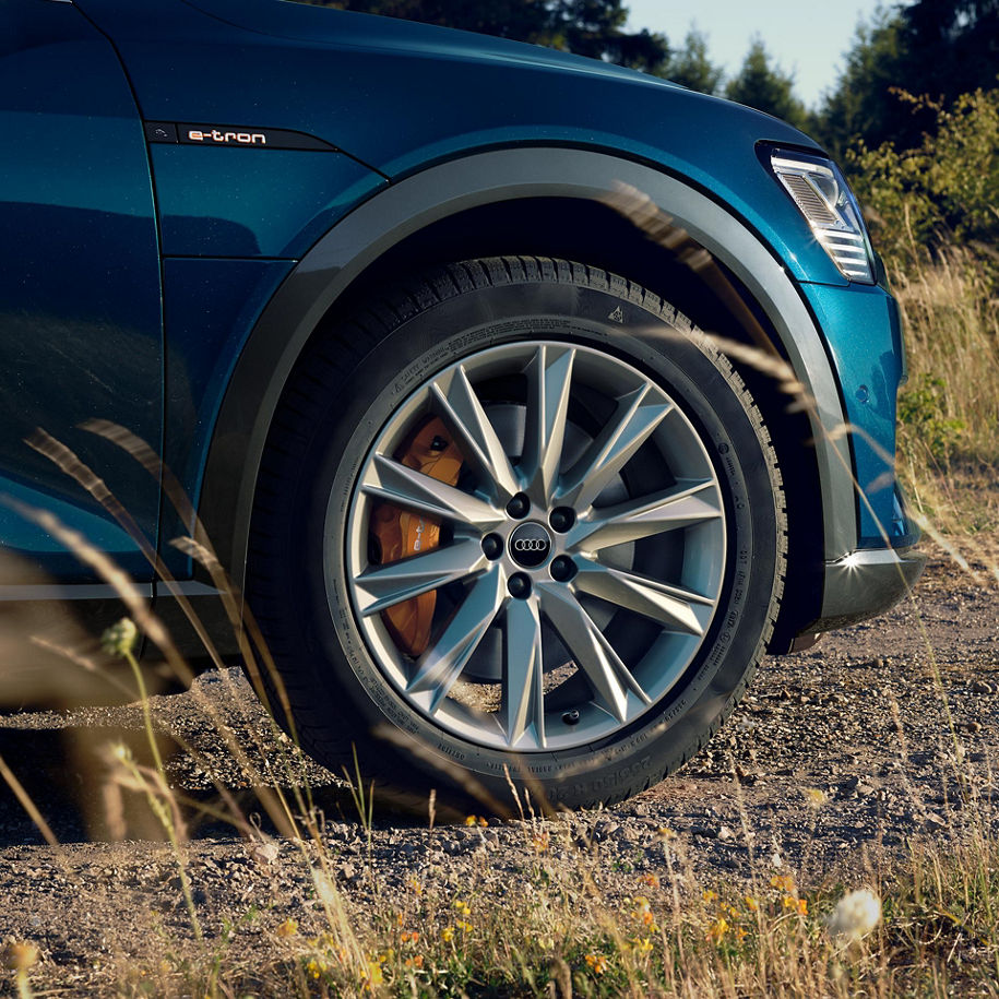 A close up of an Audi alloy wheel