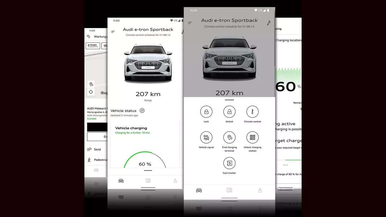 Olika skärmbilder från myAudi-app