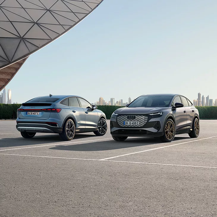 Zwei Audi e-tron stehen nebeneinander