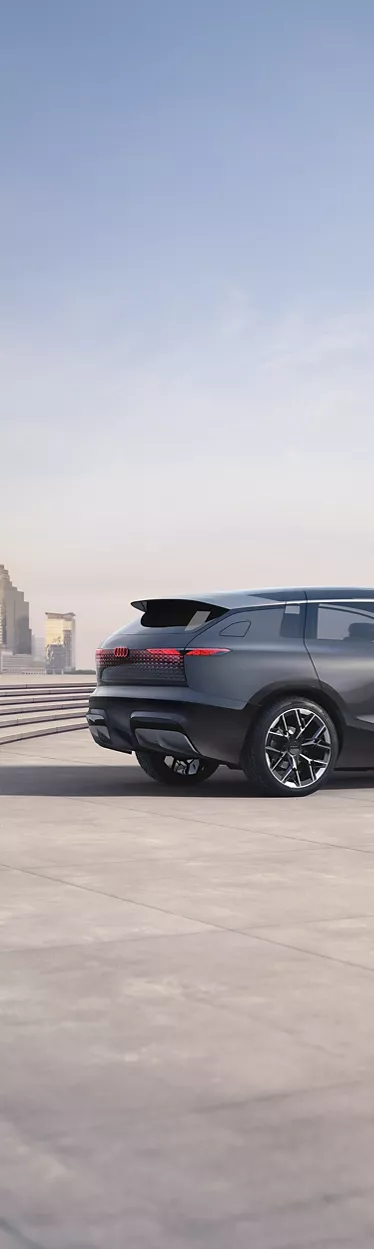 Rear view, photographed at a slight angle, of the Audi urbansphere concept.