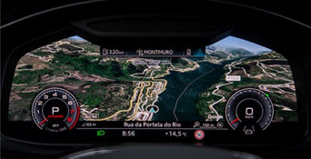 Audi electronic dashboard displaying Google Earth navigation