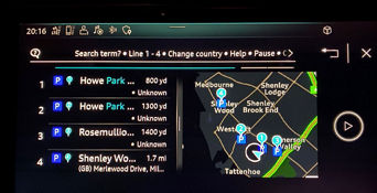 Audi electronic dashboard displaying parking information locations