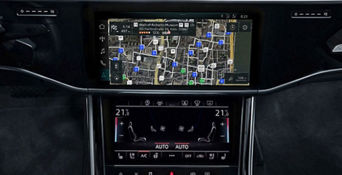 Audi electronic dashboard displaying the Points of Interest search feature