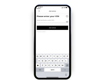  The myAudi app displaying the screen to add your VIN, either via a photo or text entry