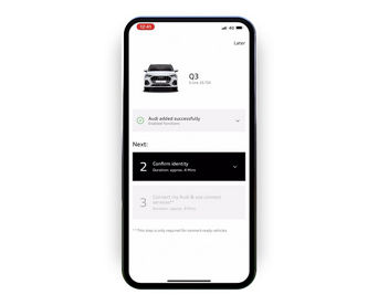 The myAudi app displaying the next steps to take in the setup process