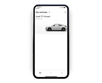 The myAudi app displaying the 'My vehicles' screen with an Audi TT Coupé model selected