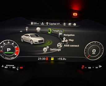 An Audi dashboard screen displaying options with 'Telephone' selected