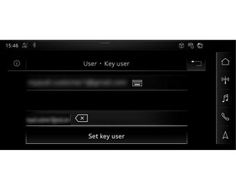 An Audi dashboard screen displaying the Key User screen with the keys blurred out