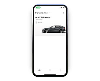 The myAudi app displaying the 'My vehicles' screen with an Audi A4 Avant model selected