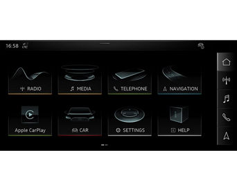 An Audi dashboard screen displaying various options