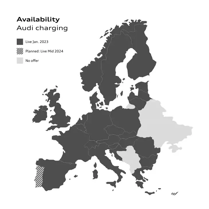 Map showing European countries that have existing or planned charging points as of January 2023