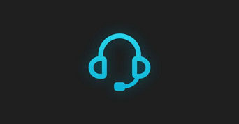 Illustration of a headset with attached mic in blue colour on a black background