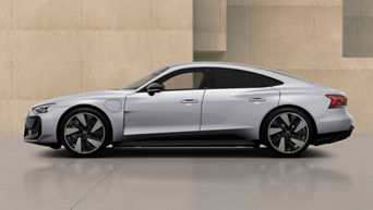 Left side of a white RS e-tron GT performance Audi vehicle 