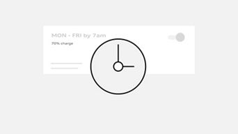 A greyscale Illustration of a clock and charge schedule toggle in the background