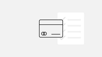 A greyscale Illustration of a payment card & a checklist to the right