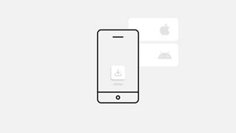 A greyscale Illustration of a mobile phone, Ohme text on screen and app download icons to the right