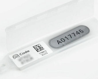 Close up of the key user tag, which is blurred out, on an Audi vehicle