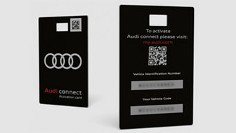 Audi connect activation card, showing the back and the front of the card