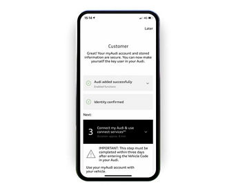 The myAudi app displaying the final step to take in the setup process