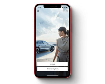 The myAudi app displaying the 'Let's Go' and 'Discover myAudi' buttons